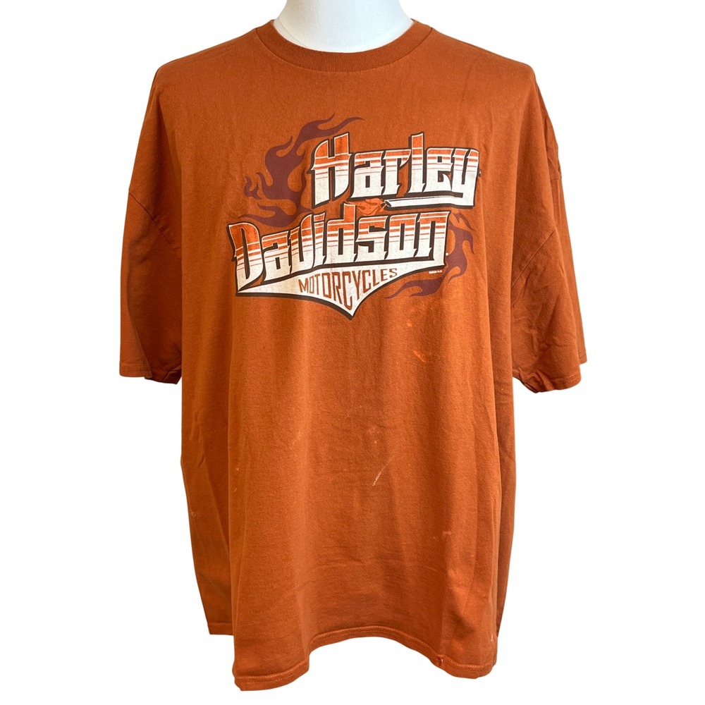 Vintage HARLEY DAVIDSON Orange Graphic T Shirt Mens 3XL Rockstar‎ Grunge Indie